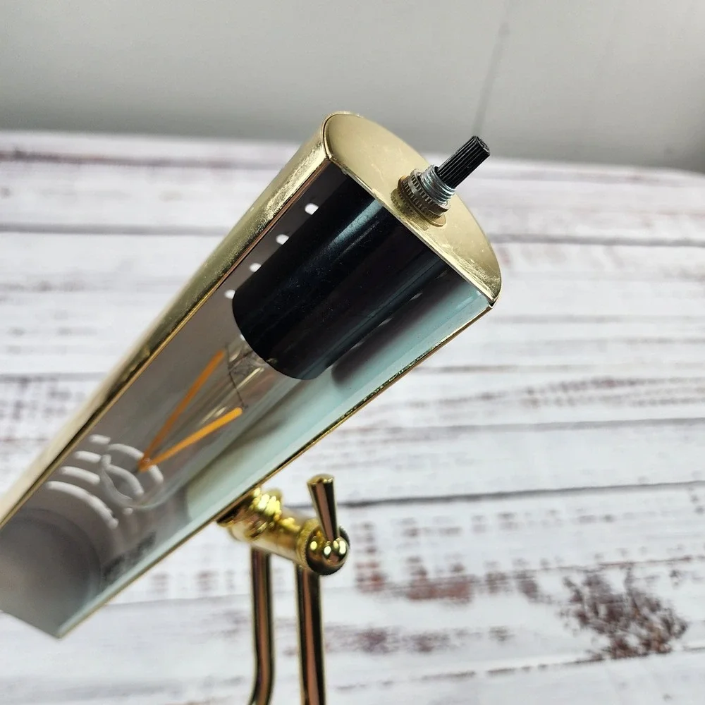 Polished Brass Bankers Desk Lamp Adjustable Piano Light T10 Cylinder Dual Arm